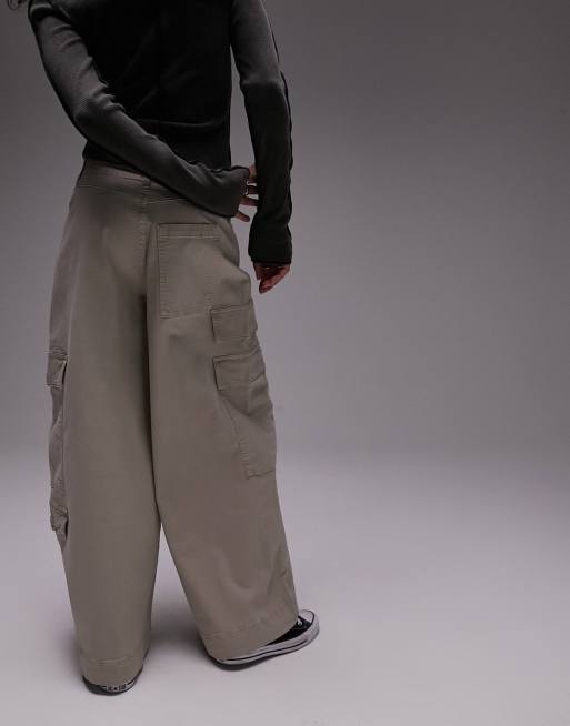 Topshop super oversized skate cargo pants in stone, 2 of 4