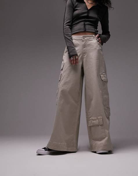 Topshop super oversized skate cargo trouser in stone - view 1