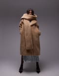 [Topshop] Topshop super oversized statement borg coat with hooded scarf in brown S brown