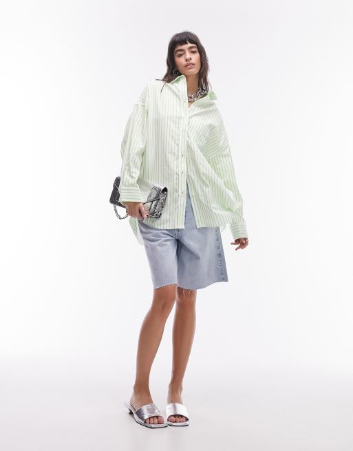 Topshop super oversized stripe shirt in lime green | ASOS