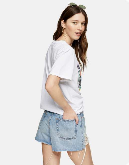 Topshop ripped hot sale denim mom shorts