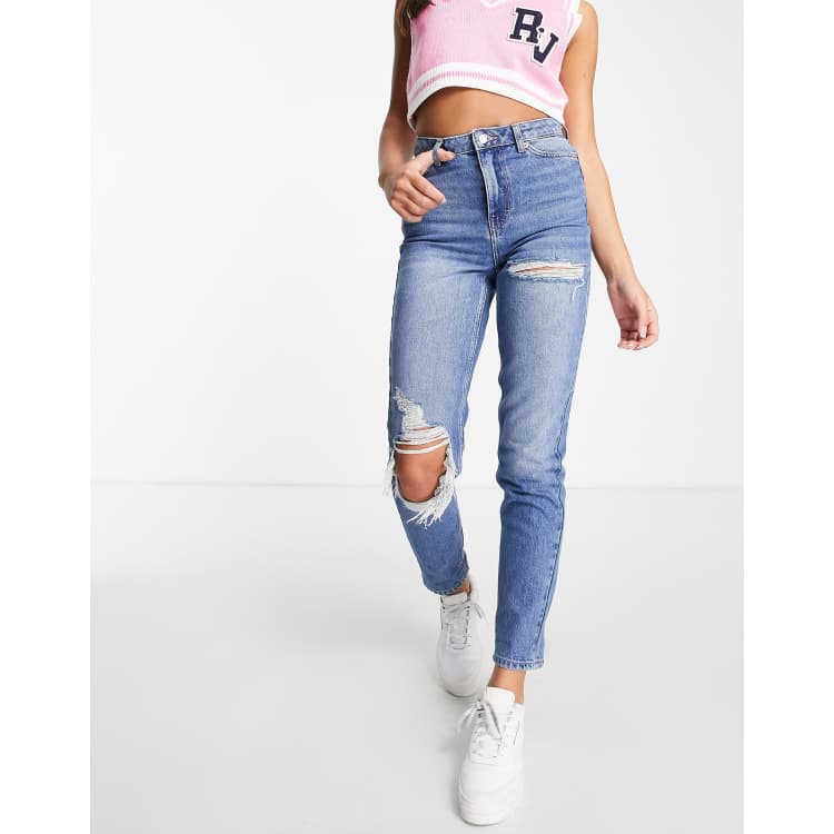 Topshop super-rip mom jean in mid blue - LBLUE | ASOS