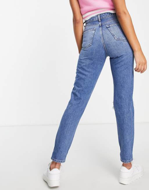 Topshop super-rip mom jean in mid blue - LBLUE