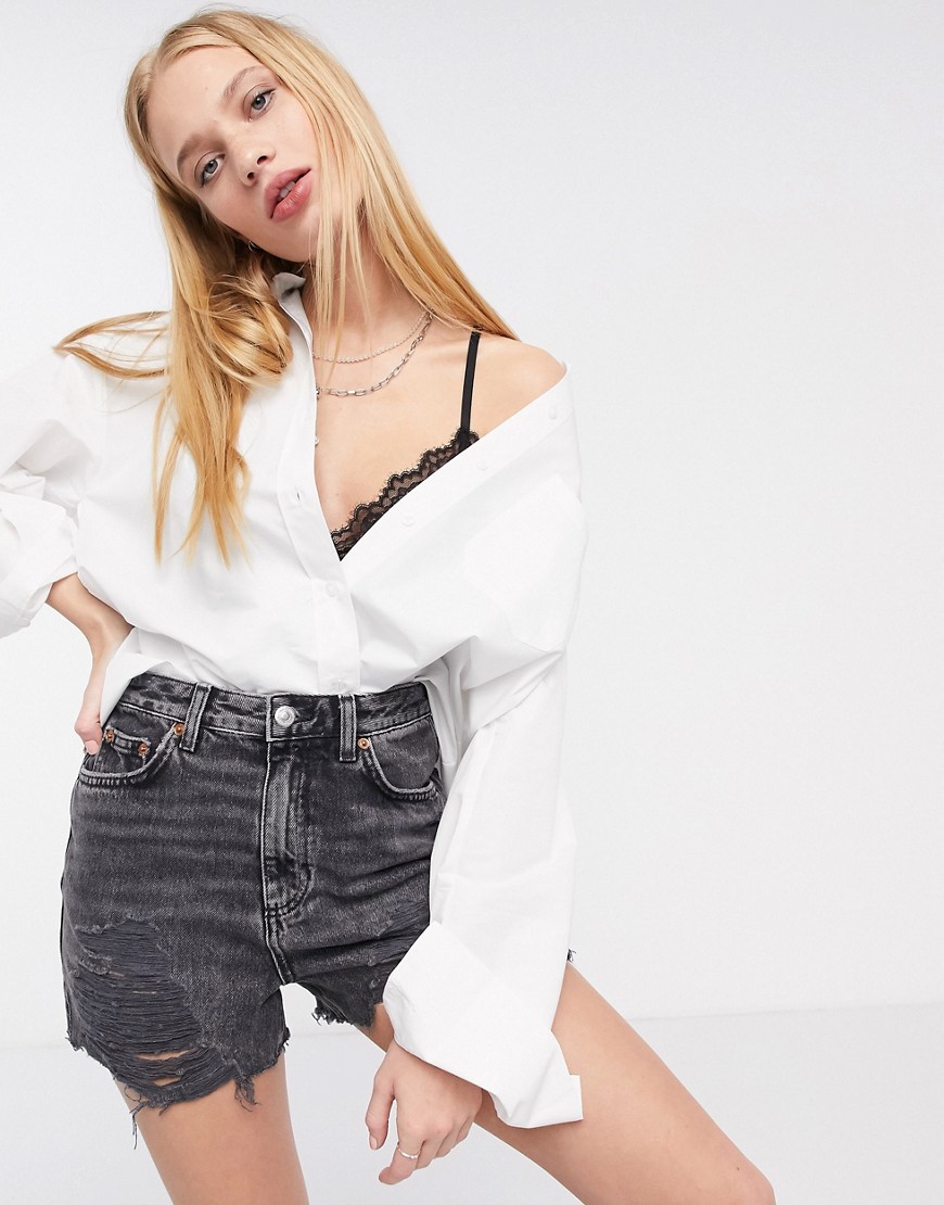 Topshop super-rip recycled cotton blend denim shorts in washed black