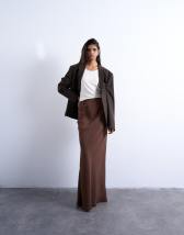 Vila satin maxi skirt in chocolate brown