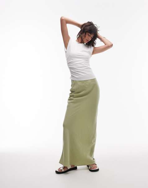 Topshop super soft cupro bias midi in olive - view 1