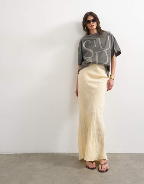 Topshop super soft cupro bias midi skirt in buttermilk - view 1