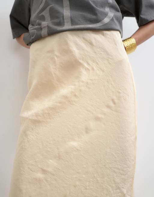 Topshop super soft cupro bias midi skirt in buttermilk, 4 of 5