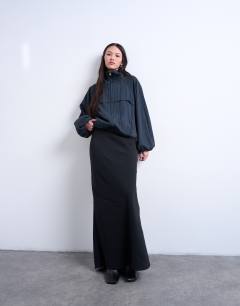 Super soft cupro bias midi skirt in charcoal