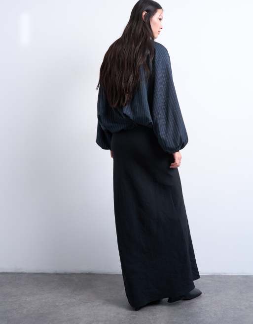 Topshop super soft cupro bias midi skirt in charcoal, 3 of 5
