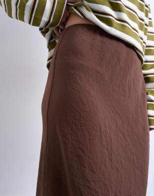 Topshop Super Soft Cupro Bias Midi Skirt In Brown