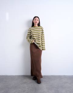 Super soft cupro bias midi skirt in chocolate