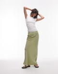 [Topshop] Topshop super soft cupro bias midi skirt in olive-Green 18 Olive