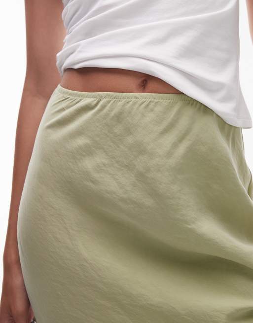 Topshop super soft cupro bias midi skirt in olive, 3 of 5