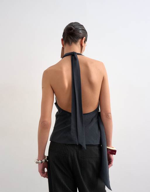 Topshop super soft cupro halter neck in black, 4 of 4