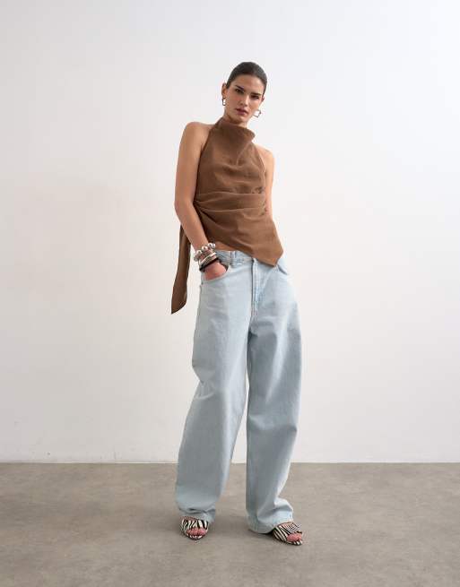 Topshop super soft cupro halter neck in chocolate, 2 of 4