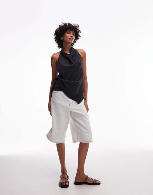 Topshop super soft cupro halter neck top in black
