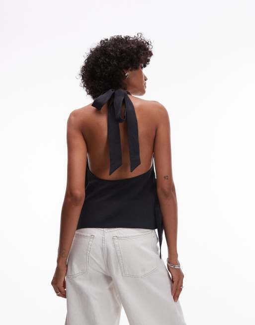 Topshop super soft cupro halter neck top in black