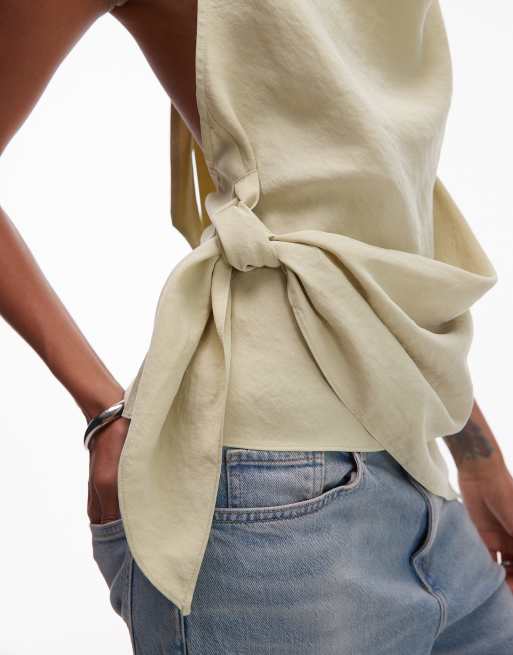 Topshop super soft cupro halter neck top in olive