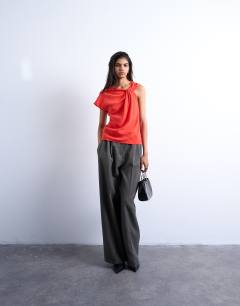 Model wearing Super soft cupro knot detail top in red
