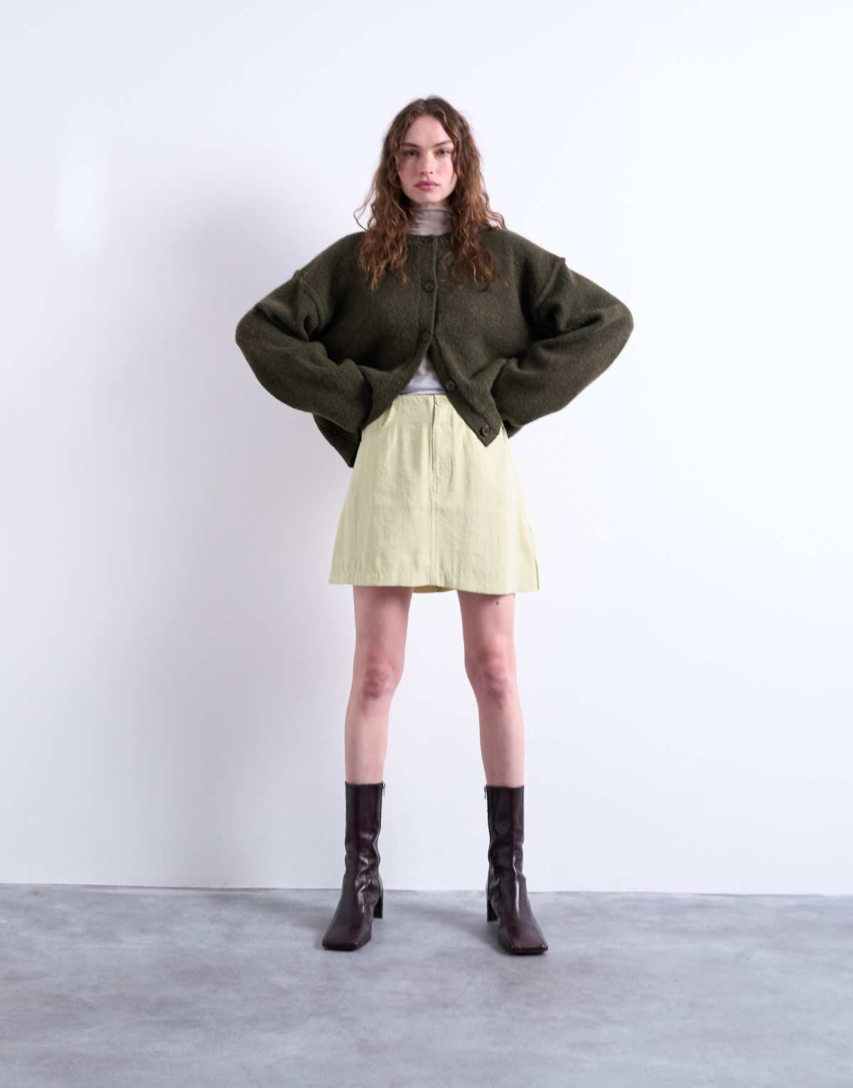 Topshop super soft cupro mini skirt in olive