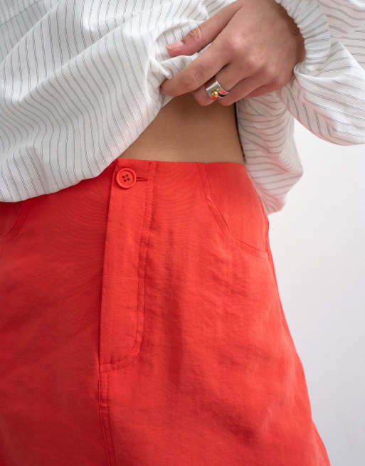 Topshop super soft cupro mini skirt in red, 3 of 5