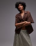 [Topshop] Topshop super soft cupro shirt in brown 10 BROWN