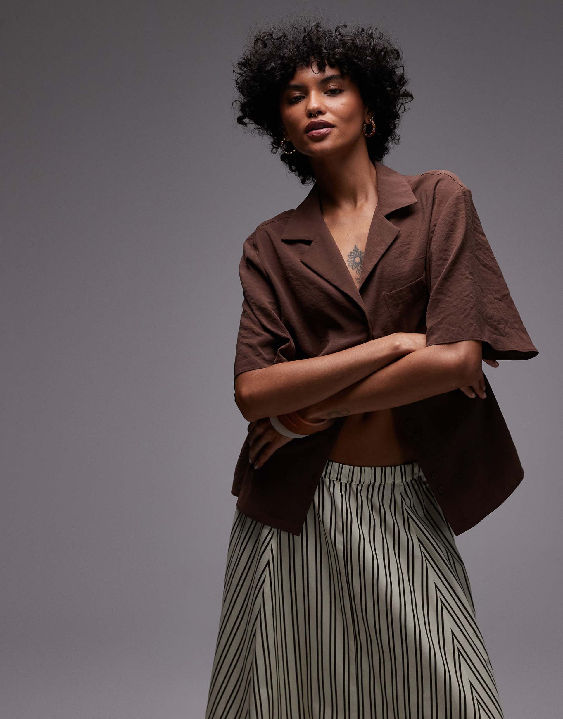 topshop super soft cupro shirt in brown