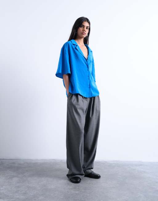 Topshop super soft cupro shirt in cobalt, 2 of 4