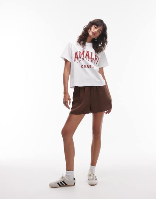 Topshop super soft cupro shorts in chocolate - part of a set, 3 of 5