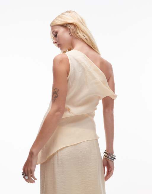Topshop super soft cupro twist detail assymetric top in buttermilk, 4 of 4