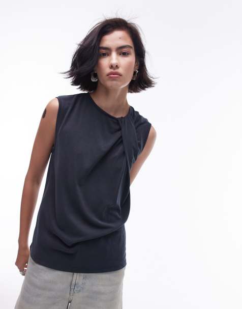 Topshop super soft cupro twist tank top in slate - view 1