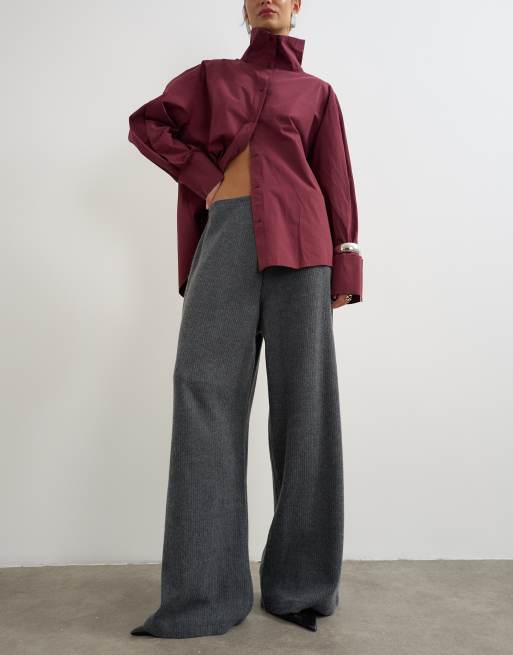 Topshop super soft pleated wide leg sweatpants in charcoal, 2 of 5