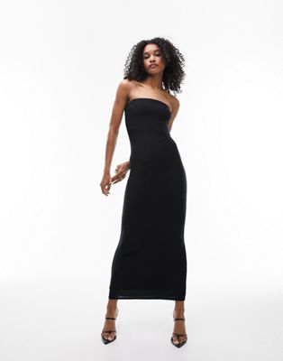 super soft shaping bandeau fitted maxi dress in black