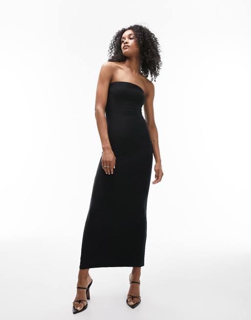 Topshop super soft shaping bandeau fitted maxi dress in black