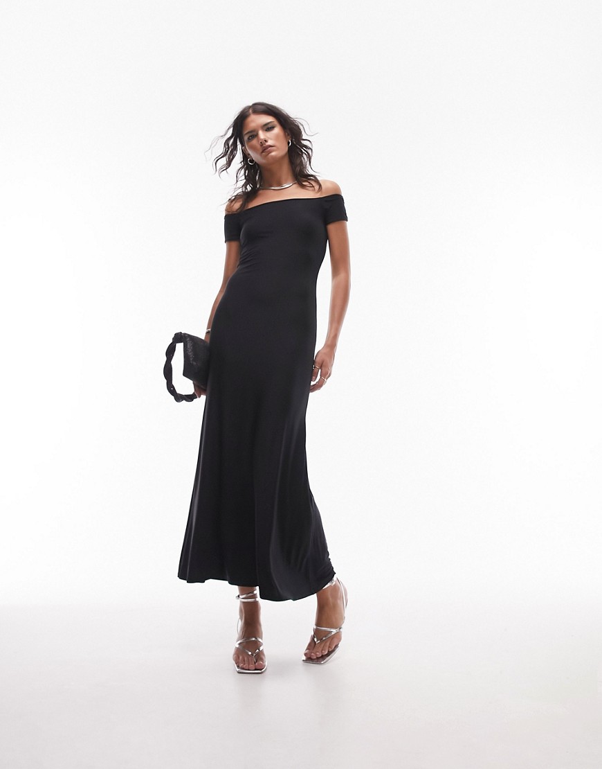 Topshop super soft shaping bardot maxi dress in black