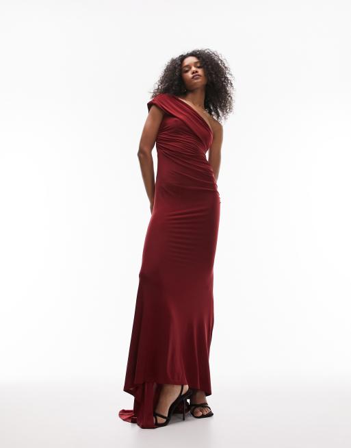 ASOS DESIGN one shoulder premium draped maxi dress with train