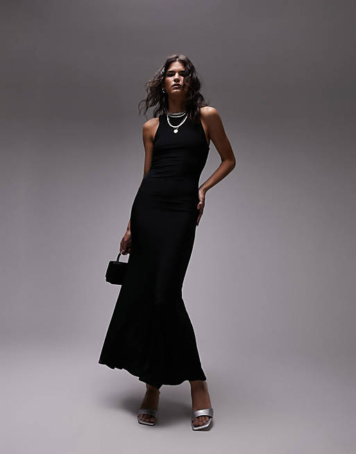 Topshop super soft shaping racer maxi dress in black | ASOS