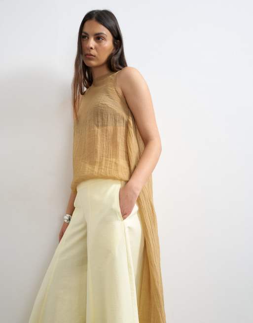 Topshop super wide leg A-line pants in buttermilk, 2 of 5