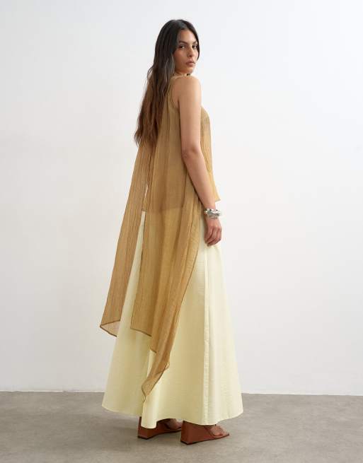 Topshop super wide leg A-line pants in buttermilk, 3 of 5