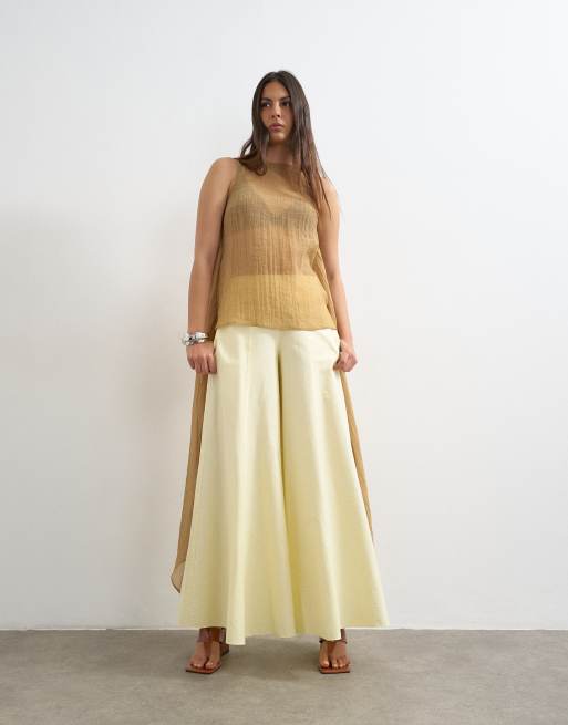 Topshop super wide leg A-line pants in buttermilk, 4 of 5