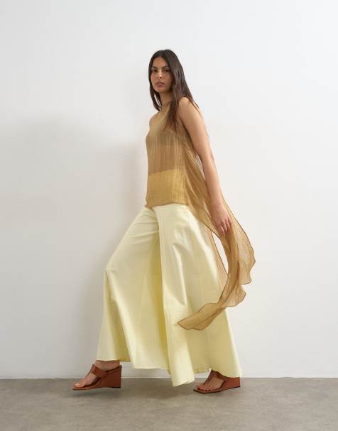 Topshop super wide leg A-line pants in ecru - view 1