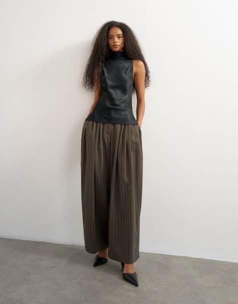 Topshop super wide leg pants in chocolate stripes - view 1