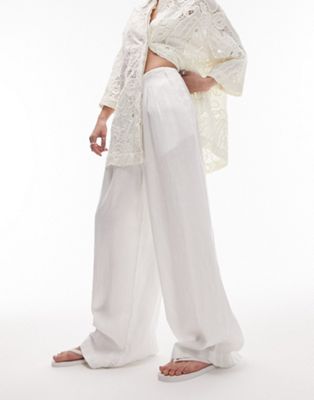 Topshop super wide leg pleated linen trouser in white