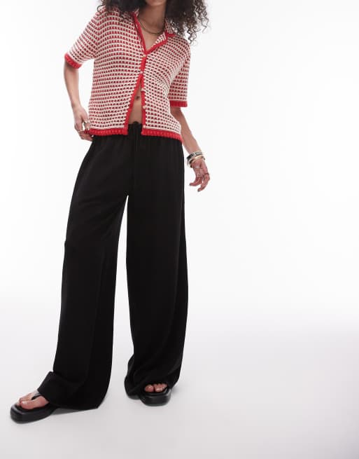 Topshop super wide natural linen blend pants in black - part of a set