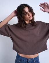 Topshop super wide sleeve tee in chocolate