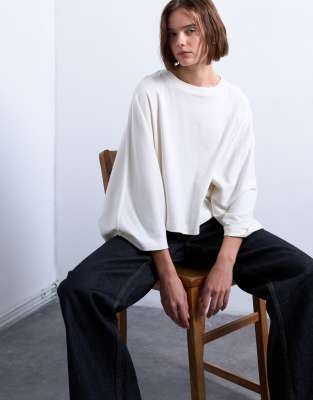 Topshop Super Wide Sleeve Tee In White