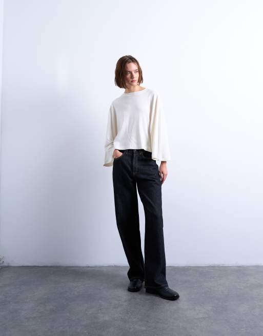 Topshop super wide sleeve tee in ecru, 2 of 4