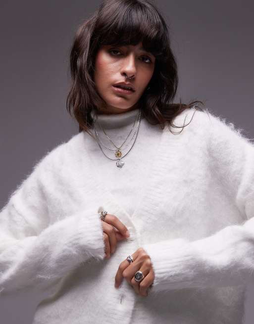 Topshop – Superflauschige Oversize-Strickjacke in Elfenbeinweiß, Kombiteil, 3 von 4