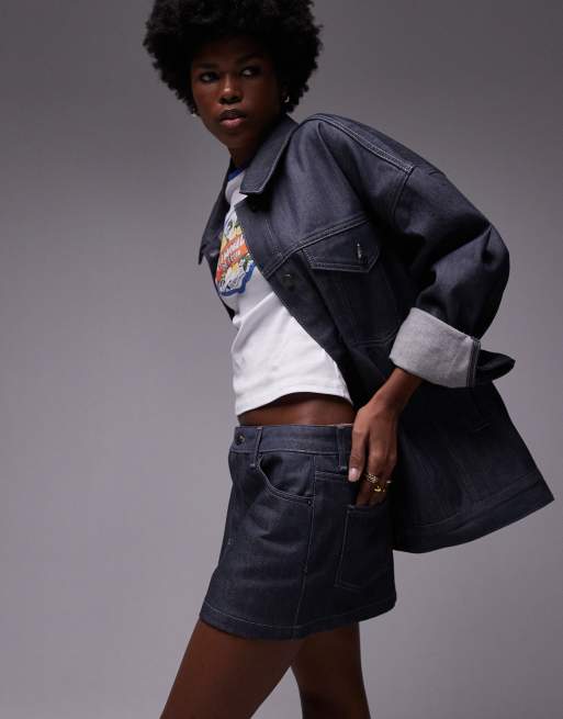 Topshop - Superkorte denim minirok in onbewerkt grijs